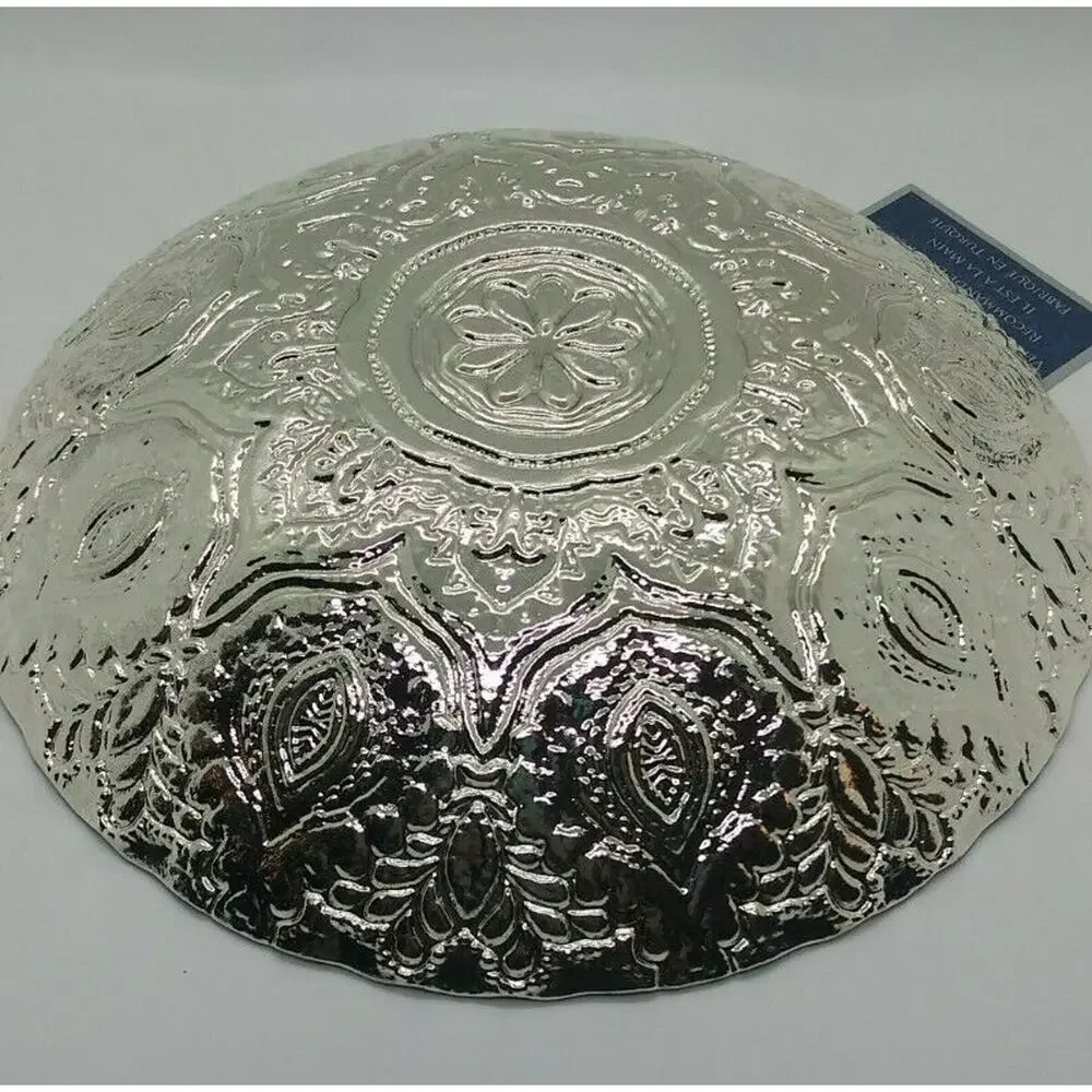 EFE Glass Turkish Handmade Decorative 100% Genuine Silver Bowl 8.50”w X 1.75”h